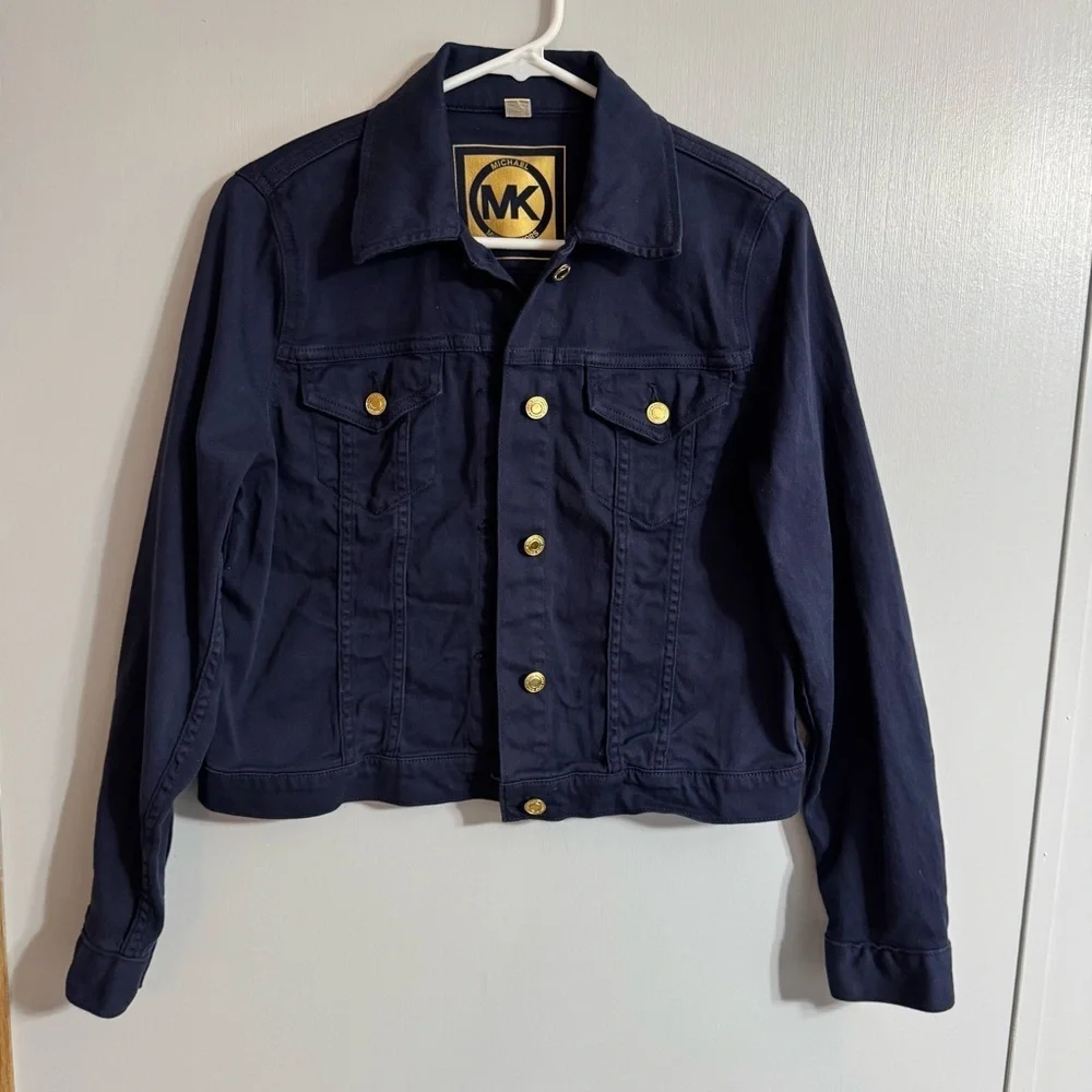 Michael Michael Kors Dark Blue Jean Jacket with Gold Buttons Size Medium